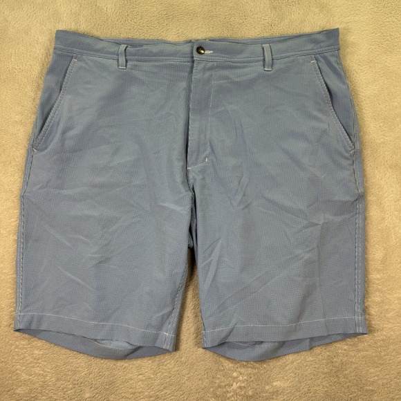FootJoy Mens 40 Golf Shorts Blue Gingham Check Performance Casual Preppy EUC - Picture 1 of 8